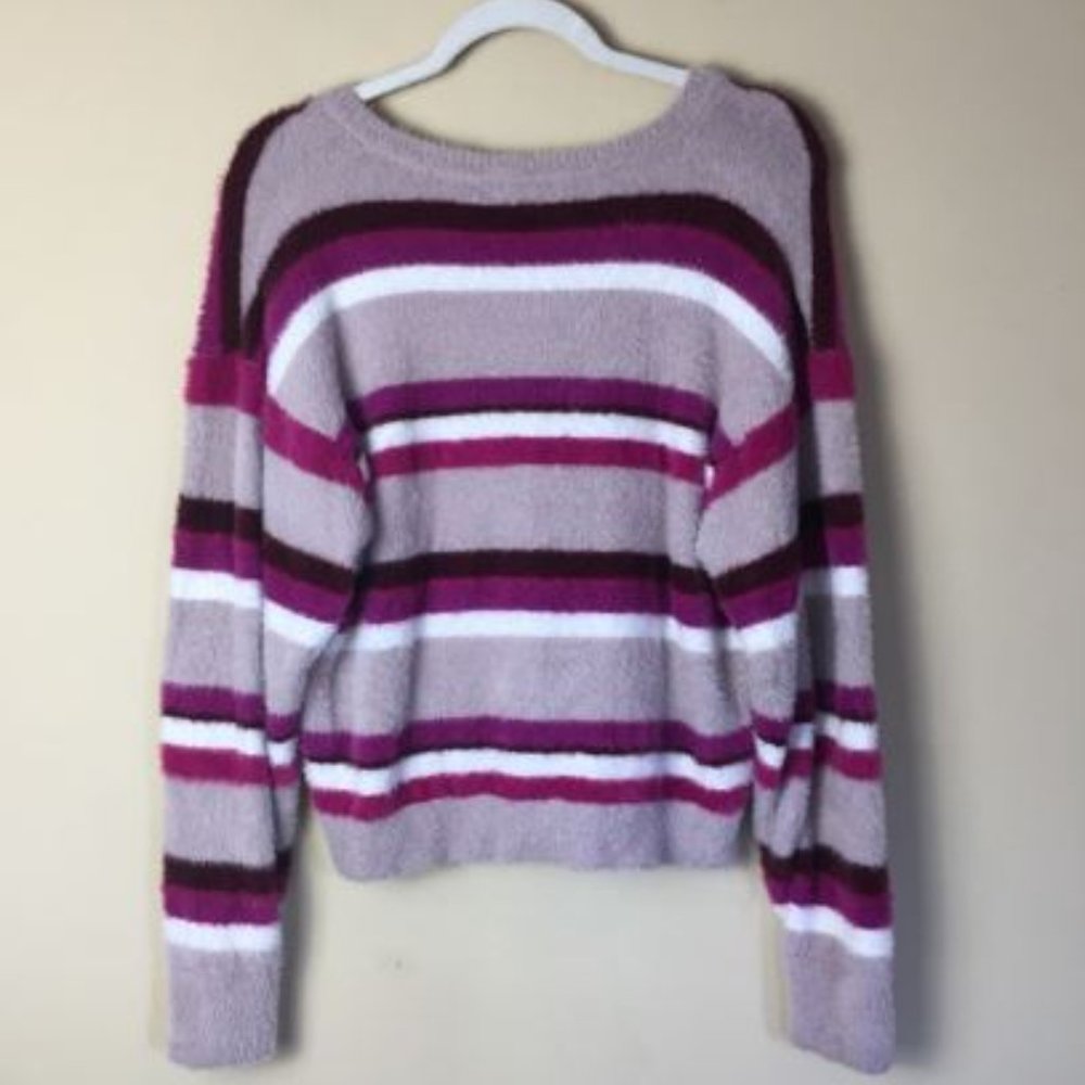 Fuzzy Stripe Long Sleeve Cropped Top - Picture 3 of 5